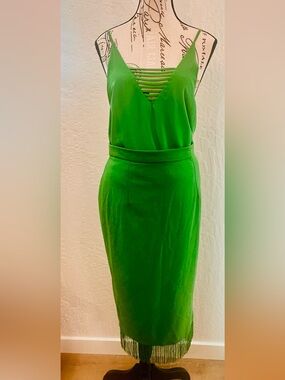 Emerald Green Tank & Fringe Skirt Set